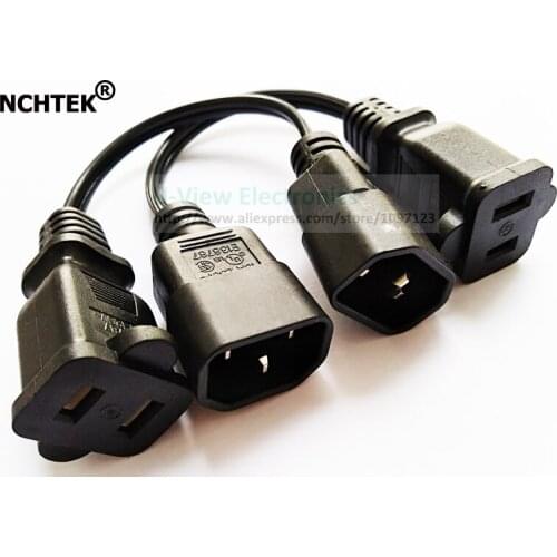 NCHTEK C14 to Nema 1-15R Power Adapter Cord, IEC 320 C14 Male to USA 2Pin Female Socket Power Adapter Cable/Free shipping/2PCS