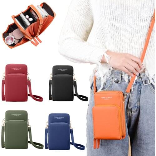 3 Pockets Messenger Bags Women Shoulder Bags 6 Inch Phone Wallet Big Capacity Ladies Crossbody Bags Leather Bag Female Purse