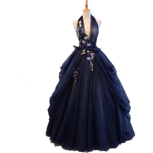 Navy blue embroidery beading waist ball gown dress Renaissance Gown queen dress Victorian/Marie Antoinette Belle