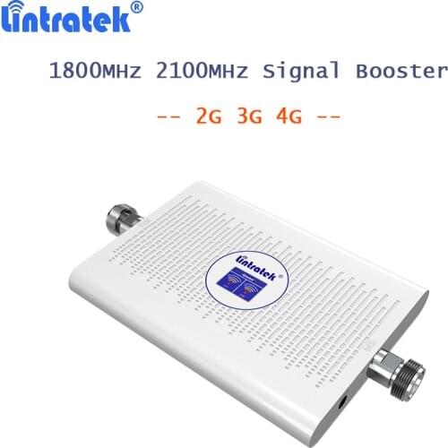 Lintratek 2G 3G Signal Booster AGC Cell Phone 70dB 4G LTE Repeater DCS 1800mhz WCDMA 2100mhz Dual Band Amplifier Display 23dBm