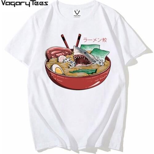 Japan Ramen Men T-Shirt Cool Ramen Shark Noodles Printed Hipster Graphic Tshirt O Neck Casual Summer Tee Funny Tops