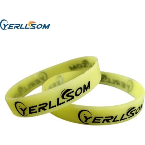 YERLLSOM 100PCS Trade Assurance custom glow in dark silicone bracelets with print Words and logo 1 color S101815