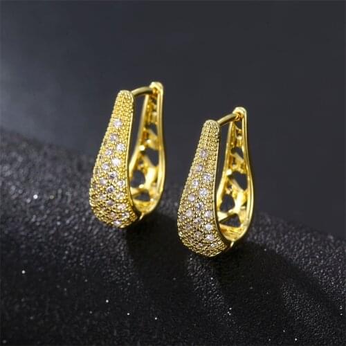 YJGS Fashion Gold Silver U-Shaped White Zircon Hoop Earrings For Women Geometric Earrings Minimalist Circle Earrings Jewelry