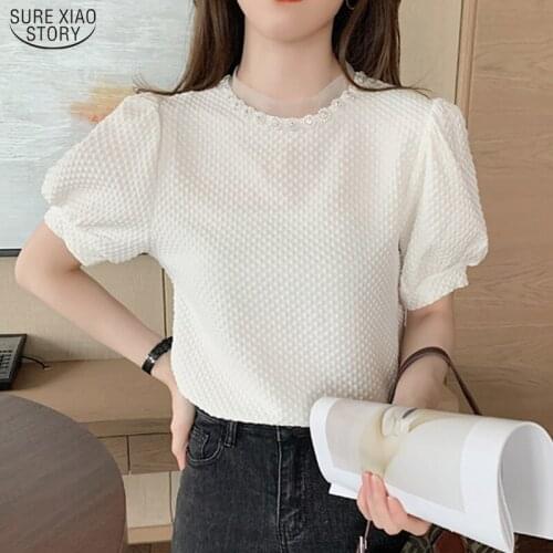 Casual Loose O Neck Women Shirts 2021 Summer Short Sleeve Women Blouse Tops Korean Cotton Female Clothing Chemise Femme 14031