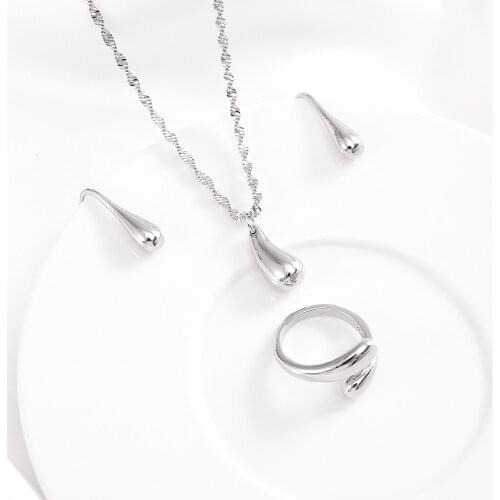 Woman 18K White Argent Gold Filled Real Water drop Pendant Chain Necklace Earrings ring Party gift Unique Fine Jewelry