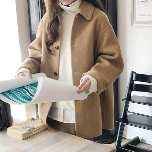 Womens clothing spring and autumn woolen coat fall clothes for women black wool coat