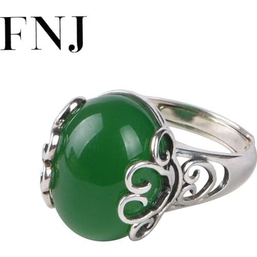 FNJ Oval Green Chalcedony Ring 925 Silver New Original S925 Sterling Silver Rings for Women Jewelry Adjustable size
