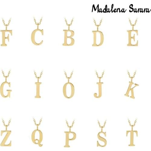 MADALENA SARARA AU750 Pure 18k Yellow Gold Alphabet Pendant Chain Necklace Star A-Z Simple Women Necklace