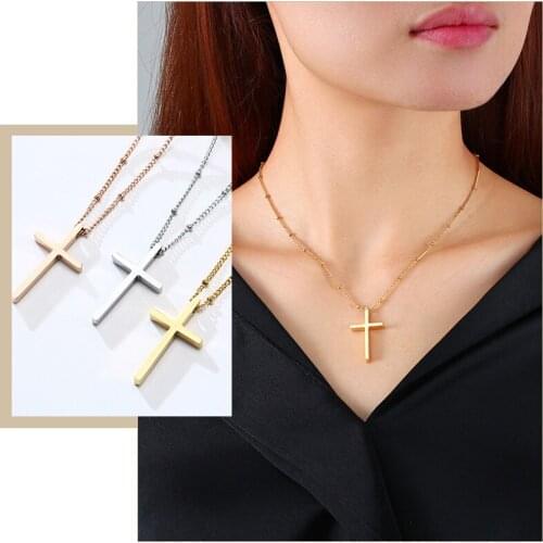 Women Simple Cross Choker Necklaces, Anti Allergy Stainless Steel Metal Pendant,Christian Prayer Gifts Minimalist Jewelry