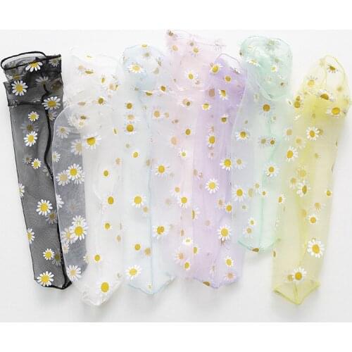 1 Pair Sweet Floral Women Socks Transparent Ultra-thin Daisy Socks Girls Fashion Polyester Mesh Breathable Tulle Long Stockings