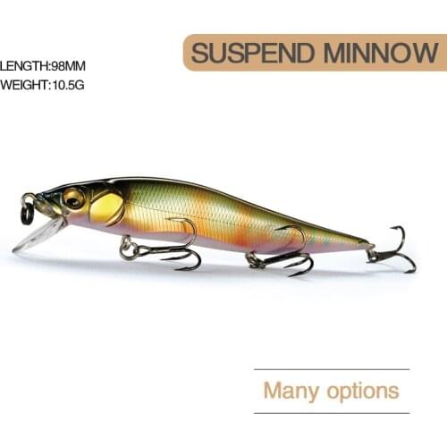 1PCS Suspend Minnow Fishing Lures 98mm 10.5g Swimbait Bass Hard Wobblers Artificial Baits Crankbait Three Treble Hooks