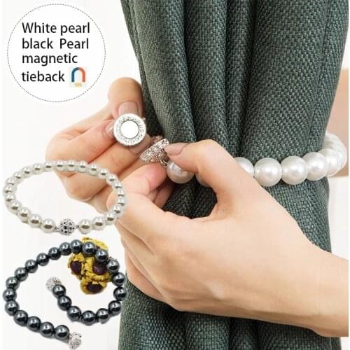 1Pc Pearl Curtains Tieback Black Magnet Curtain Clip Home Decoration Accessories Modern Curtain Holder Buckle Bandage Magnetic