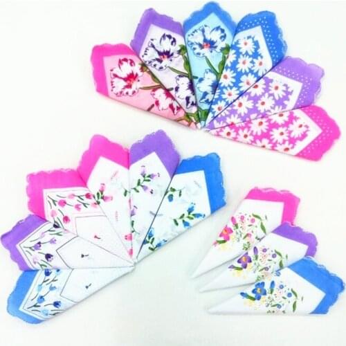 12PCS 28 * 28CM Color Tooth Side Printing Ladies Handkerchief Lotus Leaf Small Handkerchief Square Scarf Cotton Crescent Side