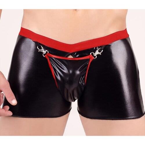 2 Colors Sexy Open Crotch Faux Leather Vinyl Men Underwear Fantastic Underwear Pole Dance Gay Fetish Erotic Panties Sex Boxer