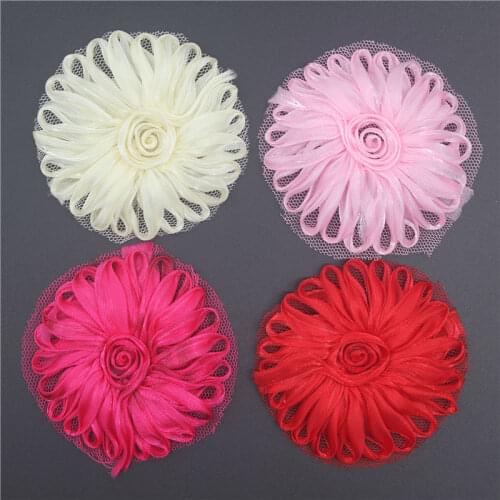 50/120/300pcs 2.5" Voile Ribbon Daisy Flower For Baby Girls Headbands DIY Crafting Flower Supplies Clothes Sewing Accessories