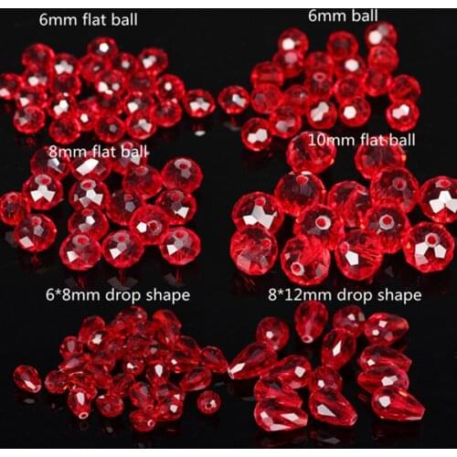 50pc/lot 6/8/10mm Transparent Red Football Chinese Faceted Austrian Crystal Glass Loose Spacer Beads DIY Jewelry Making Bracelet