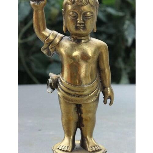 7" Tibet Buddhism Brass Copper Kid Shakyamuni Sakyamuni Buddha Up Sky Statue