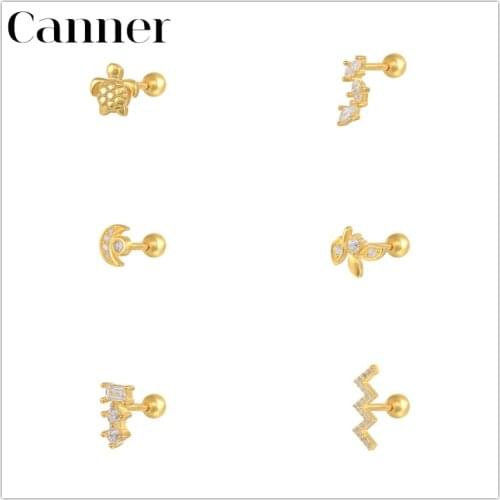 Canner 1pcs Pendientes Plata 925 Earrings For Women Fantastic Tortoise Moon Leaf CZ Earings Helix Cartilage Piercing Aretes W5