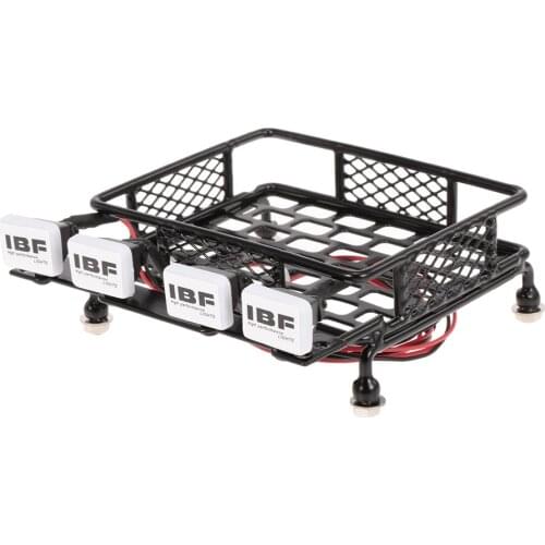 Roof Rack Luggage Carrier with Square LED Light Bar for 1/10 RC Car Crawler Truck Axial SCX10 D90 110 Traxxas TRX-4 Tamiya HSP