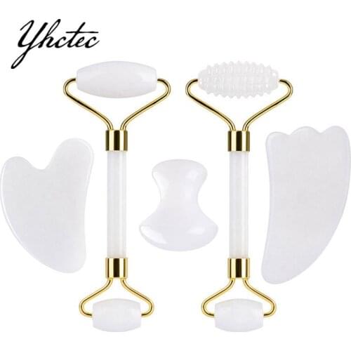 White Jade Guasha Scraper Face Roller Massager For Face Natural Stone Body Facial Cellulite Massage Jade Roller Gouache Scraper