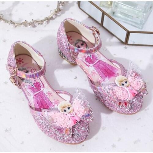 Disney Girls High Heel Princess Sandals Children Shoes Glitter Leather Girls Kids Shoes For Wedding Party Dress Frozen Sneakers