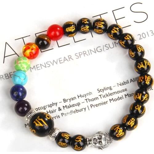 7 Chakra Bracelet Natural Stone Onyx Beads Bracelets Prayer Healing Balance Buddha Head Charm Yoga Bracelet Men Women Jewelry