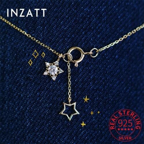 INZATT Real 925 Sterling Silver Zircon Star Pendant Choker 14K Necklace For Women Fine Jewelry Punk Accessories Drop Shipping