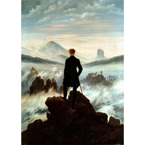 Caspar david friedrich: o andarilho acima do mar de nevoeiro cartaz de seda pintura decorativa 24x32 Polegada