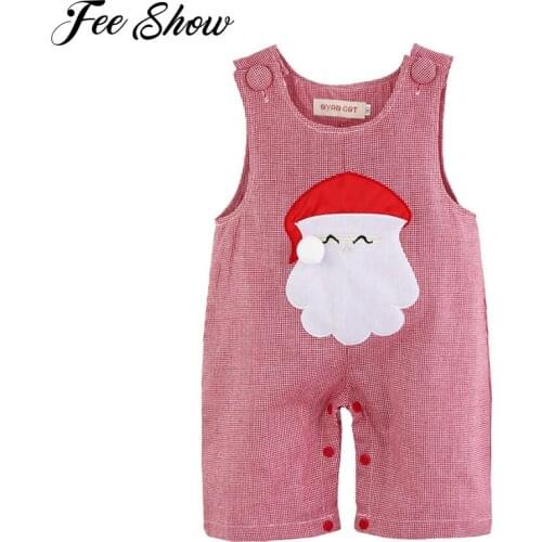 Cute Kids Infant Newborn Baby Summer Christmas Santa Claus Plaid Romper Santa Claus Clothes Toddler Boys Girls New Year Gift