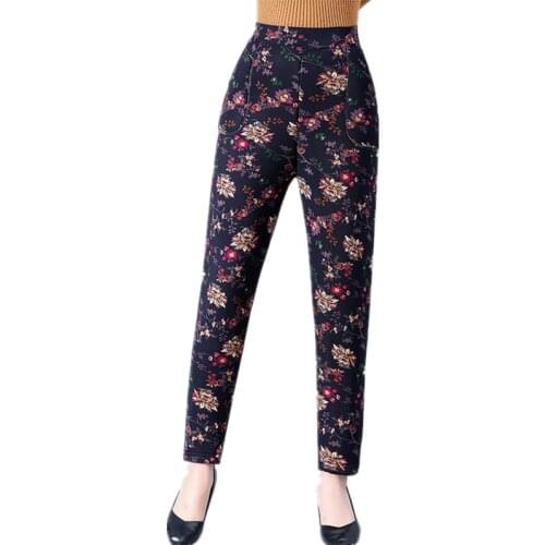 Top selling product in 2020 Women pants Winter warm pants printing High waist Cotton pants Middle age clothing Quality assurance