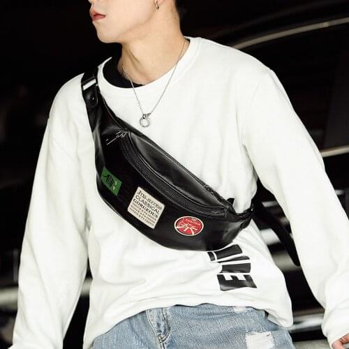 Personality MensChest Bags Leather PU Badge Pattern Belt Waist Bag Rock Male Shoulder Crossbody Bum Banana Bag Phone Pouch