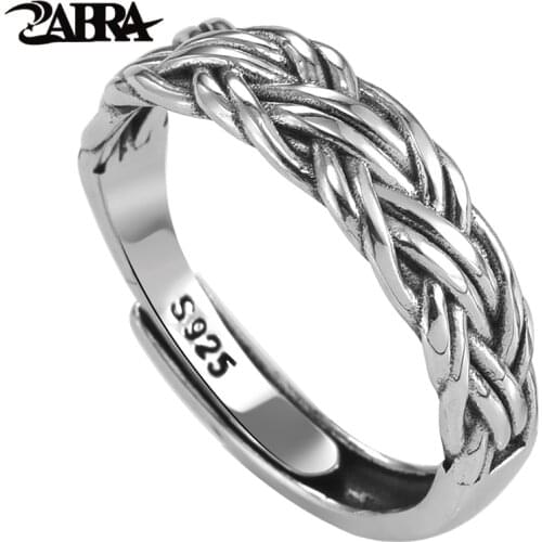 ZABRA Vintage Simple Ｗeave Ring for Men Women Lover Gift Solid 925 Sterling Silver Hip Hop Couple Jewelry Size 7 to 11