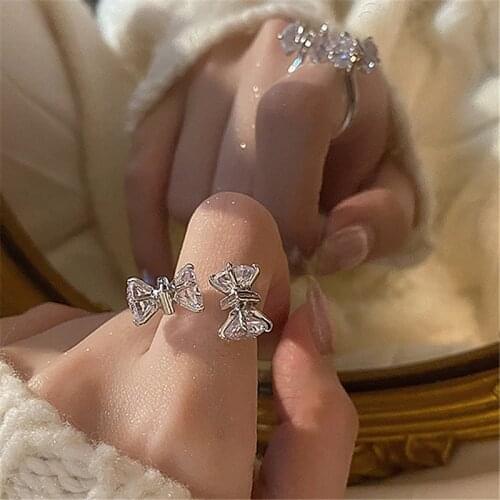 2021 New Arrival Women Metal Party Trendy Bowknot Wedding Bands Prong Setting All Compatible Rings Elegant Simple Jewelry