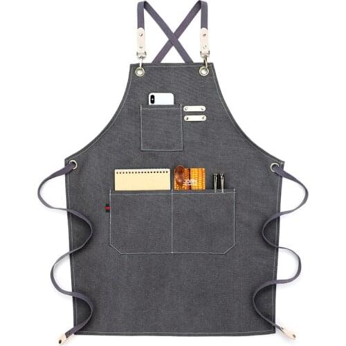 Kitchen Apron Enlarged Pocket Canvas Coffee Pinafore Cooking Baking Cleaning Working Bib Waterproof Oil-Proof For Women Men