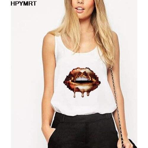 Fashion Tank Tops Women Sleeveless Tee Lady Top Summer Fashion Casual Ladies Harajuku Lips Graphic White Female Vest Clothing