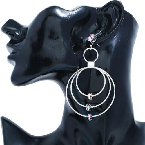 Fashion All-match Crystal Rhinestone Ornament Eardrop Stackable Metal Intertwined loop Women Personality Pendant Earring Jewelry