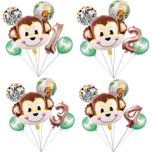 1set Cartoon animal Brown monkey Air Helium Balloon Zoo Safari Farm Theme Birthday Party Decorations Kids Baby Shower Kids Toy