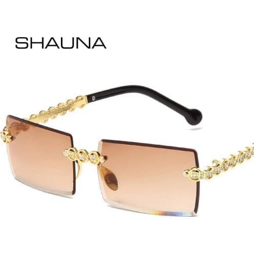 SHAUNA Retro Rimless Luxury Women Diamond Sunglasses Fashion Rectangle Gradient Eyewear Trending Men Shades UV400 Sun Glasses