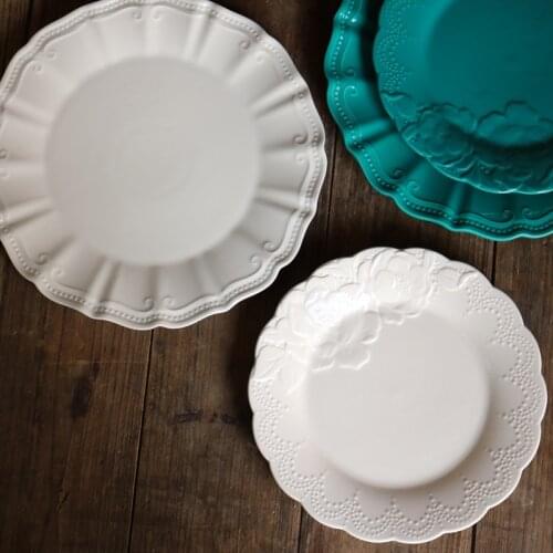 Dishes and plates sets Three-dimensional embossed lace dinner plate 8 inch/10 inch