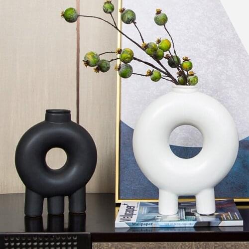 Nordic Simple Black White Ceramic Vase Ornaments Home Decoration Accessories Desktop Flower Arrangement Dried Flowers Inserter