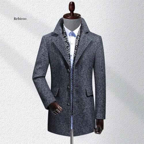 New Arrival Winter Wool Thicked Trench Coat Men,mens Grey Casual Wool 60% Jackets