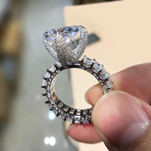 100% 925 Sterling Silver Cushion Cut SONA Simulation Diamond Luxury Engagement Wedding Women Ring