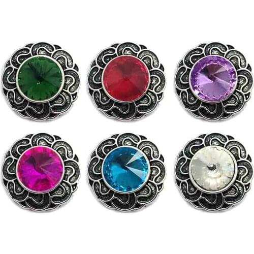 Wholesale w072 18mm 20mm rhinestone metal button for snap button Bracelet Necklace Jewelry For Women Silver jewelry