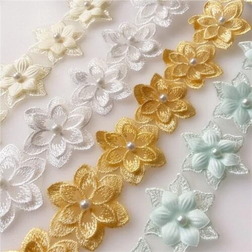 Organza 3D Three-dimensional Flower Lace Trim DIY Sewing Accessories For Dress 2yards/Pack V07051099