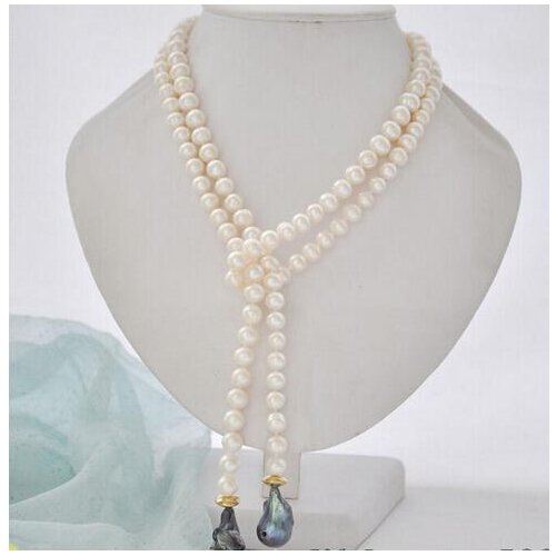 22mm black keshi baroque white round freshwater pearl necklace 45inch (z6785) 6