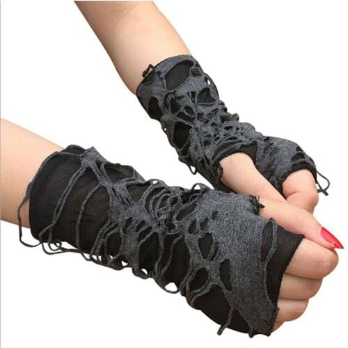 Women Sexy Gothic Black Long Glove Punk Fingerless Gloves Hip Pop Jazz Disco Mittens Clubwear Dance Cosplay Costumes