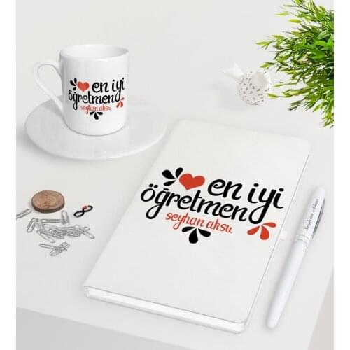 Personalized Best Teacher White Notebook Pen Turkish coffee Cup Seti-6