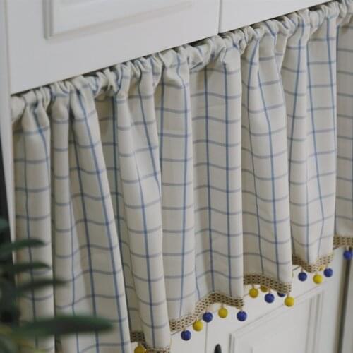 American style simple lattice window half curtain Grid Splice Lace Cotton Linen Short Curtain Door Kitchen home Decorative