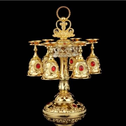 Luxury 6pcs/set gold decorative wine set whiskey decanter moonshine for home decoration accessories home bar set JB007