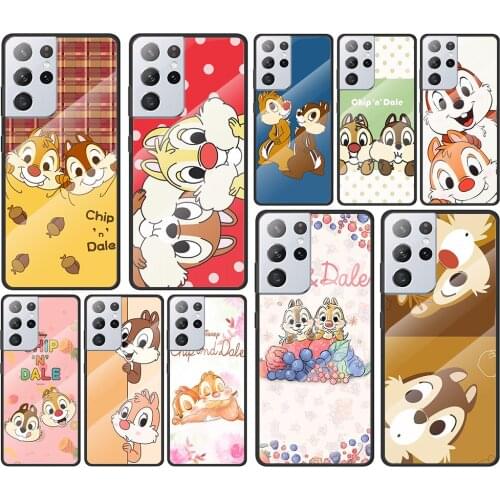 Disney Chip 'n' Dale for Samsung Galaxy S21 Ultra Plus A72 A52 4G 5G M51 M31 M21 Luxury Tempered Glass Phone Case Cover